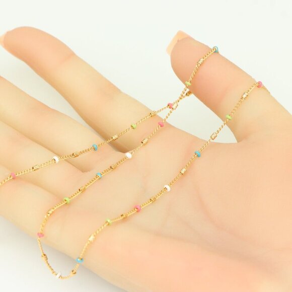 Colorful Beaded Rose Gold Necklace Dainty Chain Design, XPNL0293 - Picture 4 of 11